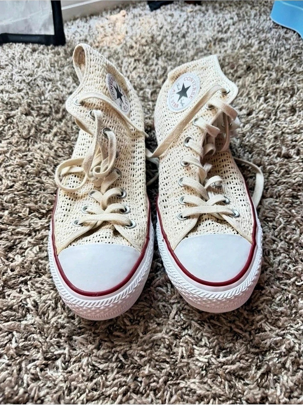 Converse Women’s Size 10 Cream Crochet Open-Knit Chuck Taylor High Tops